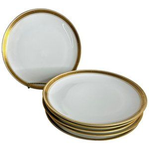 6 Haviland W A Pickard Porcelain Salad‎ Plates Gold Band Black Lines France VTG